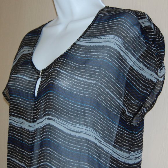 Armani Exchange Sheer Silk Black Striped Blouse M - Picture 3 of 8